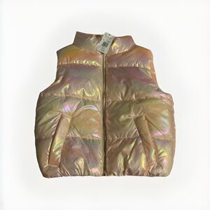 NEW Cracker Barrel Girls Shiny Pink Iridescent Metallic Puffer Vest 6/7 Zip Up